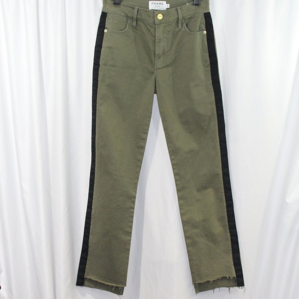 Frame Le High Straight Leg Jeans Green with Side Stripe